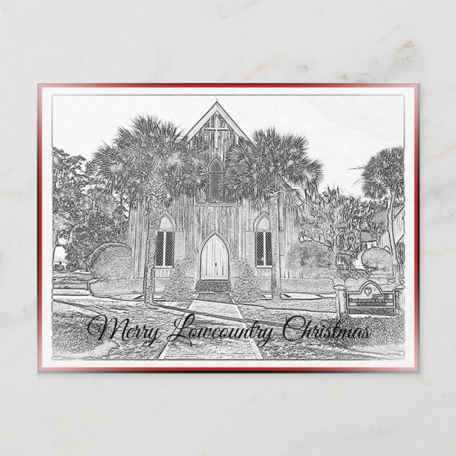 Merry Lowcountry jul Bluffton Church Sketch Helg Vykort (Framsida)
