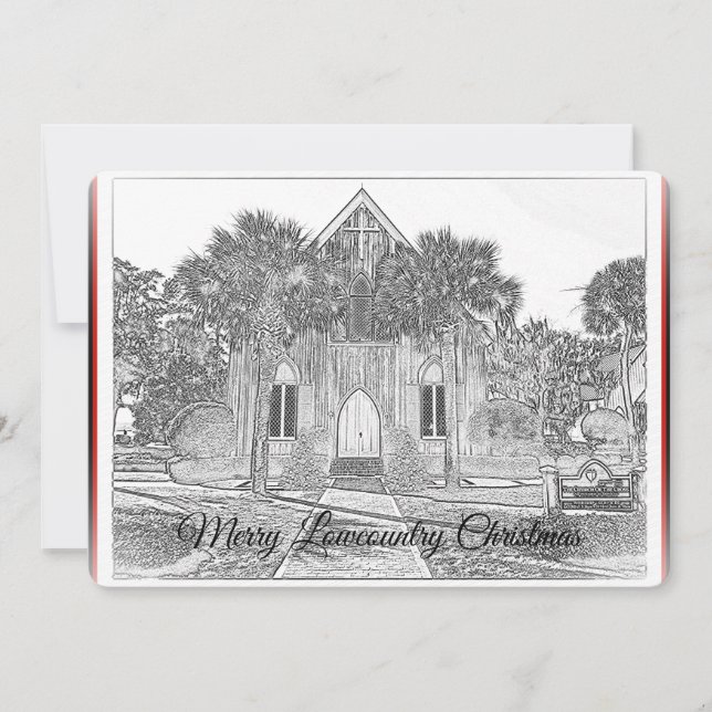 Merry Lowcountry jul Bluffton Church Sketch Julkort (Framsida)