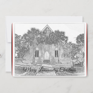 Merry Lowcountry jul Bluffton Church Sketch Julkort
