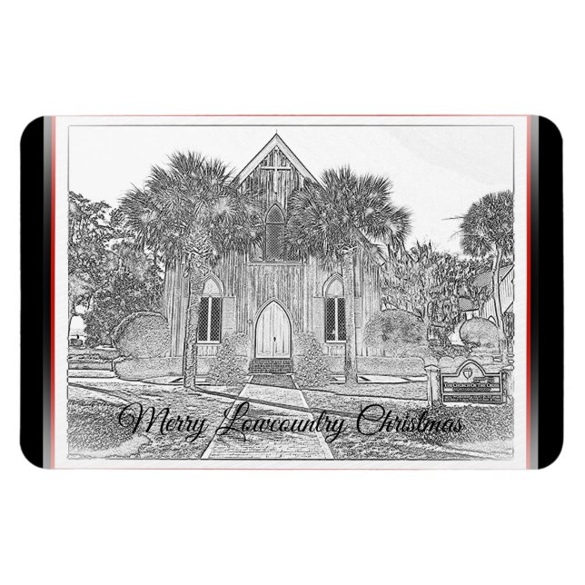 Merry Lowcountry jul Bluffton Church Sketch Magnet (Horisontell)