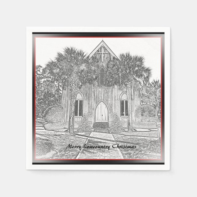 Merry Lowcountry jul Bluffton Church Sketch Pappersservett (Framsidan)