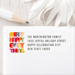 Merry Lycklig All Colorful Typography Helgdag Returadress Etikett