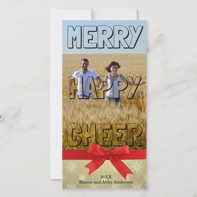 Merry Lycklig Cheer Black Block - Fotokort Julkort (Framsida)