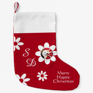 Merry Lycklig Cute Smiling Hund White Flowers Red Liten Julstrumpa