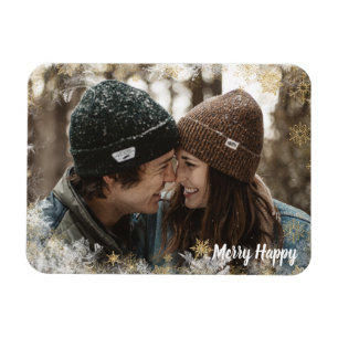 Merry Lycklig Personlig Photo Snowflake Ram Magnet