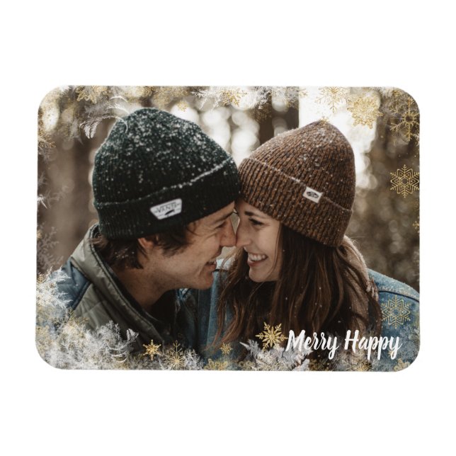 Merry Lycklig Personlig Photo Snowflake Ram Magnet (Horisontell)
