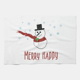 Merry Lycklig Snögubbe med Red Scarf Kökshandduk