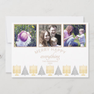 Merry Lycklig Tan Simple 3 Photo Collage Julkort