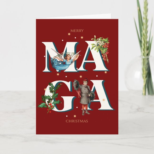 Merry MAGA Christmas Card Custom Message Patriotic Kort (Framsida)
