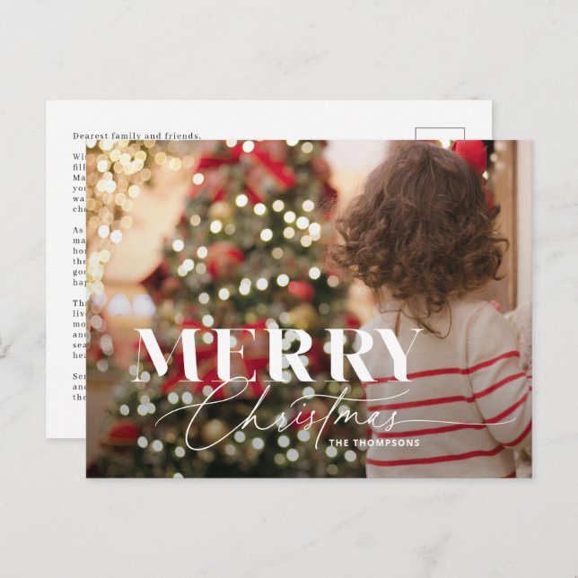 Merry Magic Script Serif jul Photo Postcard Helg Vykort (Fram/baksida)