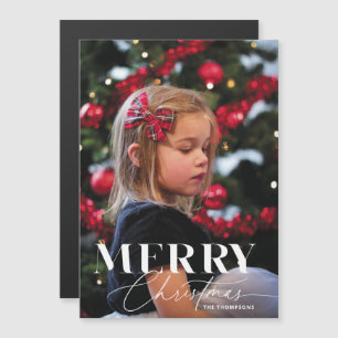 Merry Magic Script Serif jul Porträtt-foto Magnetisk Inbjudningskort