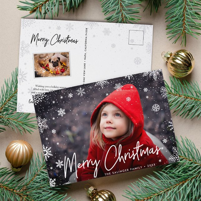 Merry Magic | Snöflingor - överlägg Fotojul Helg Vykort (Skapare uppladdad)