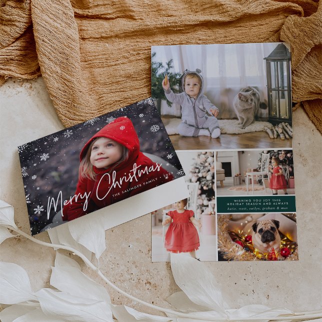 Merry Magic | Snöflingor - överlägg Fotojul Helgkort (Skapare uppladdad)