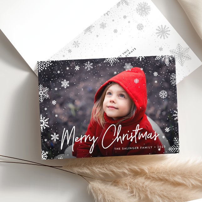 Merry Magic | Snöflingor - överlägg Fotojul Helgkort (Skapare uppladdad)