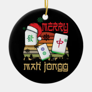 Merry Mah Jongg Snowy jul-Roligt-kinesisk judisk Julgransprydnad Keramik
