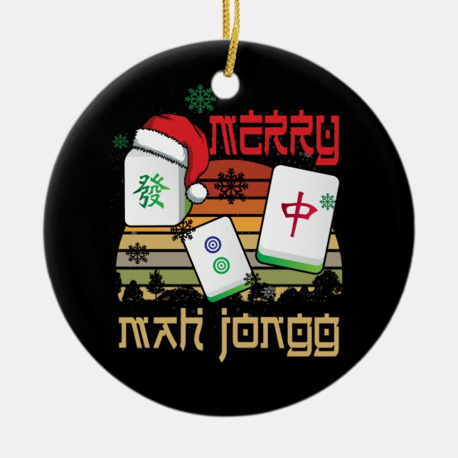 Merry Mah Jongg Snowy jul-Roligt-kinesisk judisk Julgransprydnad Keramik (Framsidan)
