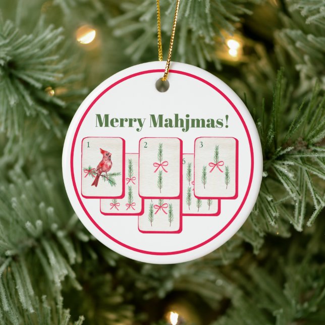 Merry Mahjmas Mahjong Christmas Bam Tiles Julgransprydnad Keramik (Träd)