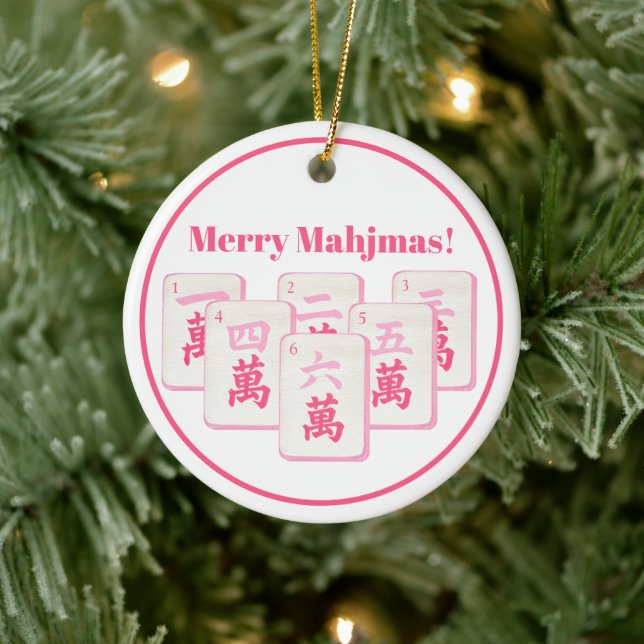 Merry Mahjmas Mahjong Pink & Hot Pink Crak Tiles  Julgransprydnad Keramik (Träd)