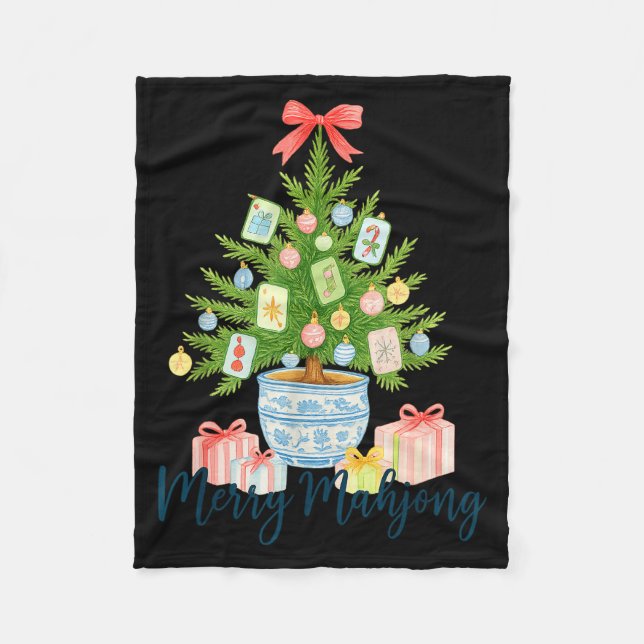 Merry Mahjong Christmas Tree Chinoiserie Holiday  Fleecefilt (Framsidan)