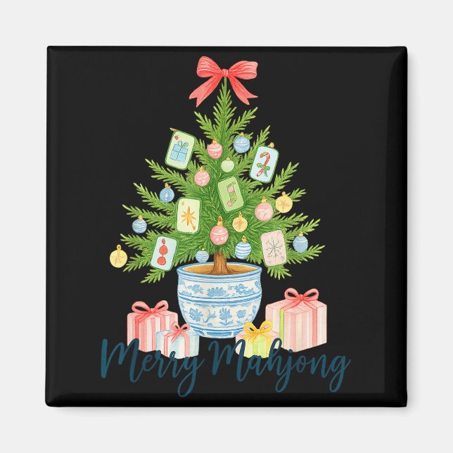 Merry Mahjong Christmas Tree Chinoiserie Holiday  Magnet (Framsidan)
