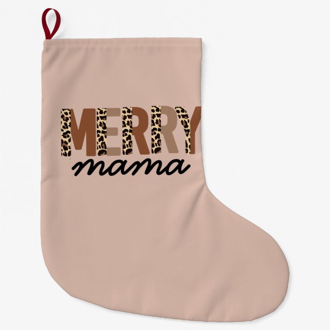 "Merry Mamma" Boho Leopard Färg Block Stor Julstrumpa (Framsidan)