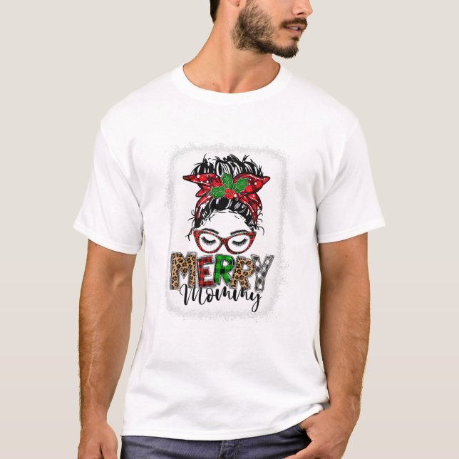 Merry Mamma Messy Bun Funny T Shirt (Framsida)