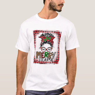 Merry Mamma Messy Bun Funny T Shirt