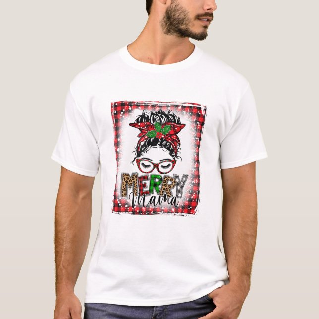 Merry Mamma Messy Bun Funny T Shirt (Framsida)