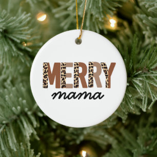 "Merry Mamma" Modern Färg Block Leopard Boho Julgransprydnad Keramik