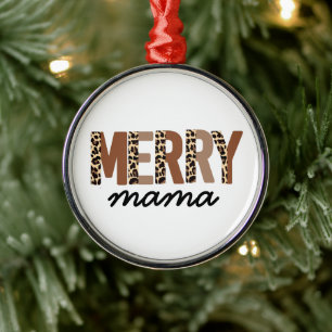 "Merry Mamma" Modern Färg Block Leopard Boho Julgransprydnad Metall