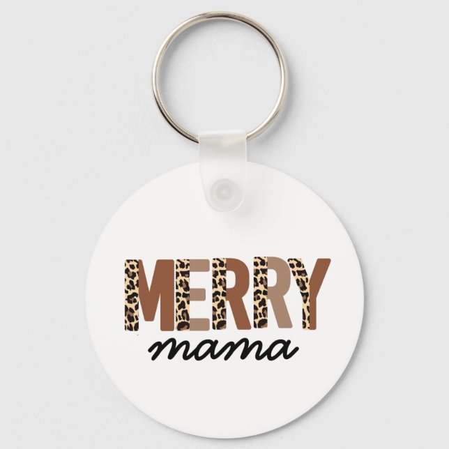 "Merry Mamma" Modern Färg Block Leopard Boho Nyckelring (Framsida)