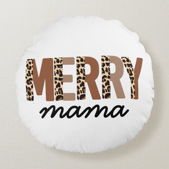 "Merry Mamma" Modern Färg Block Leopard Boho Rund Kudde (Framsidan)