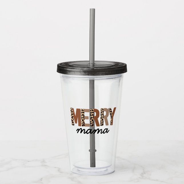 "Merry Mamma" Modern Färg Block Leopard Boho Take Away Mugg (Framsida)