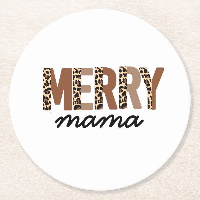 "Merry Mamma" Modern Färg Block Leopard Boho Underlägg Papper Rund (Framsidan)