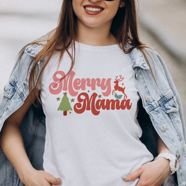 Merry Mamma Retro Groovy-Helgdagar T Shirt (Merry Mama Retro Groovy Christmas Holidays T-Shirt)