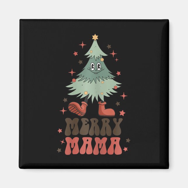 Merry Mamma Retro Julgran Ansikte Groovy Matchi Magnet (Framsidan)