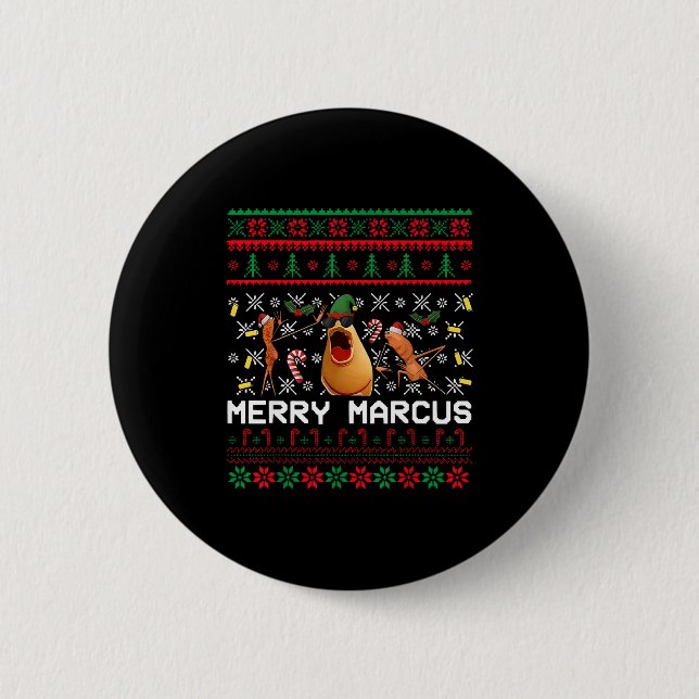Merry Marcus Ugly Christmas Sweater Funny The Worm Knapp (Framsida)