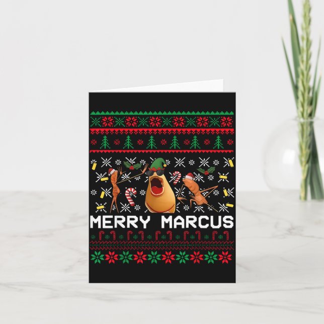 Merry Marcus Ugly Christmas Sweater Funny The Worm Kort (Framsida)