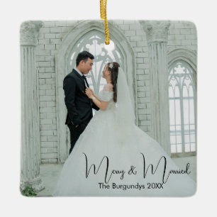 Merry & Married 1:a julfoto Bröllop Julgransprydnad Keramik