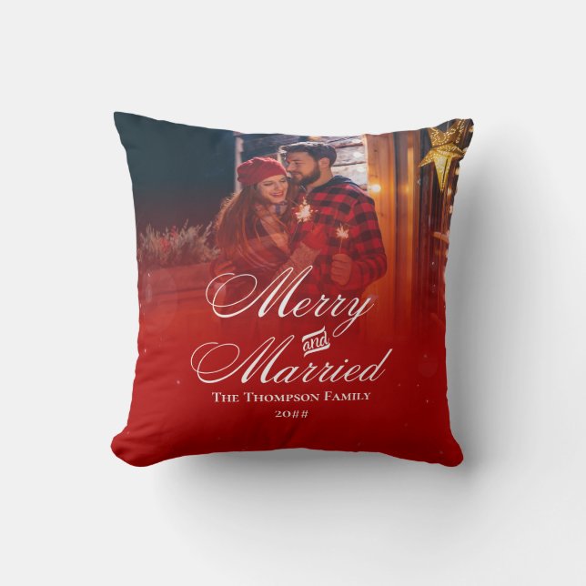 Merry Married Anpassningsbar par Namn Date Modern  Kudde (Framsida)