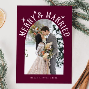 Merry & Married Arch Newlyged Photo Cranberry Julkort