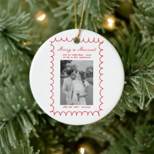 Merry & Married Bow Photo jul Newlyweds Julgransprydnad Keramik