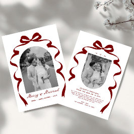 Merry & Married Bow Photo jul Newlyweds Julkort