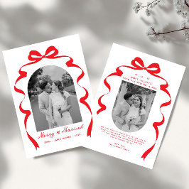Merry & Married Bow Photo jul Newlyweds Julkort