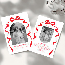 Merry & Married Bow Photo jul Newlyweds Julkort