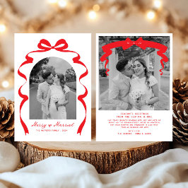 Merry & Married Bow Photo jul Newlyweds Julkort