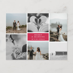 Merry & Married Bröllop Photo Collage Vykort