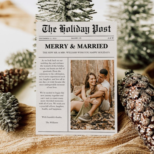 Merry & Married Christmas Newspaper Julkort (Skapare uppladdad)