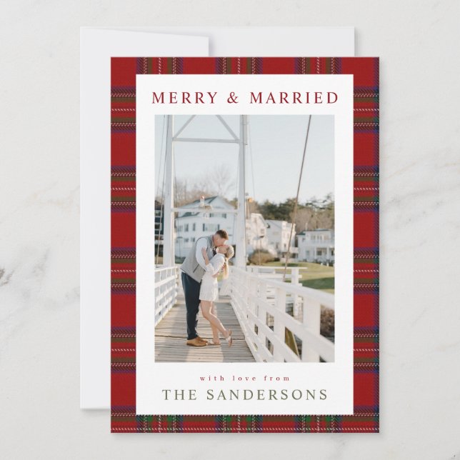 Merry & Married Classic Tartan Holiday Card Julkort (Framsida)