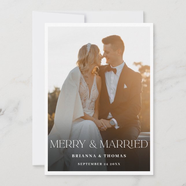 Merry & Married | Elegant Modern Photo Julkort (Framsida)